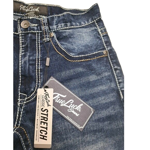 True Luck Jeans Men's 30/30 Slim Fit Classic Stretch Flap Pockets Thick Stitch - Picture 5 of 12
